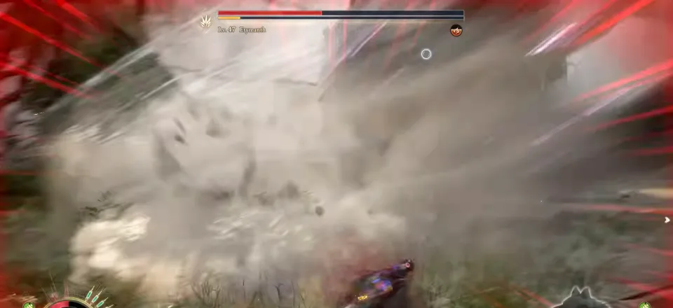 The Erymanth fight with the boss health bar on screen, carrying the name and level in the shipped game’s own text