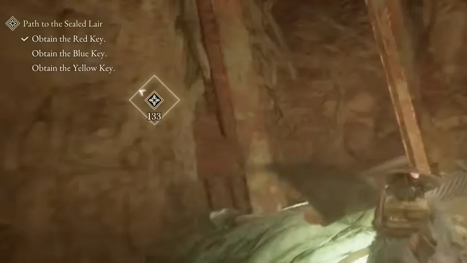 The Beast of Reincarnation quest tracker listing Obtain the Red Key with a tick, then Obtain the Blue Key and Obtain the Yellow Key