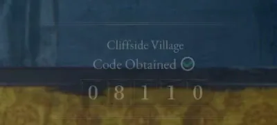 The Beast of Reincarnation heads-up display reading Cliffside Village, Code Obtained, above the digits 0 8 1 1 0